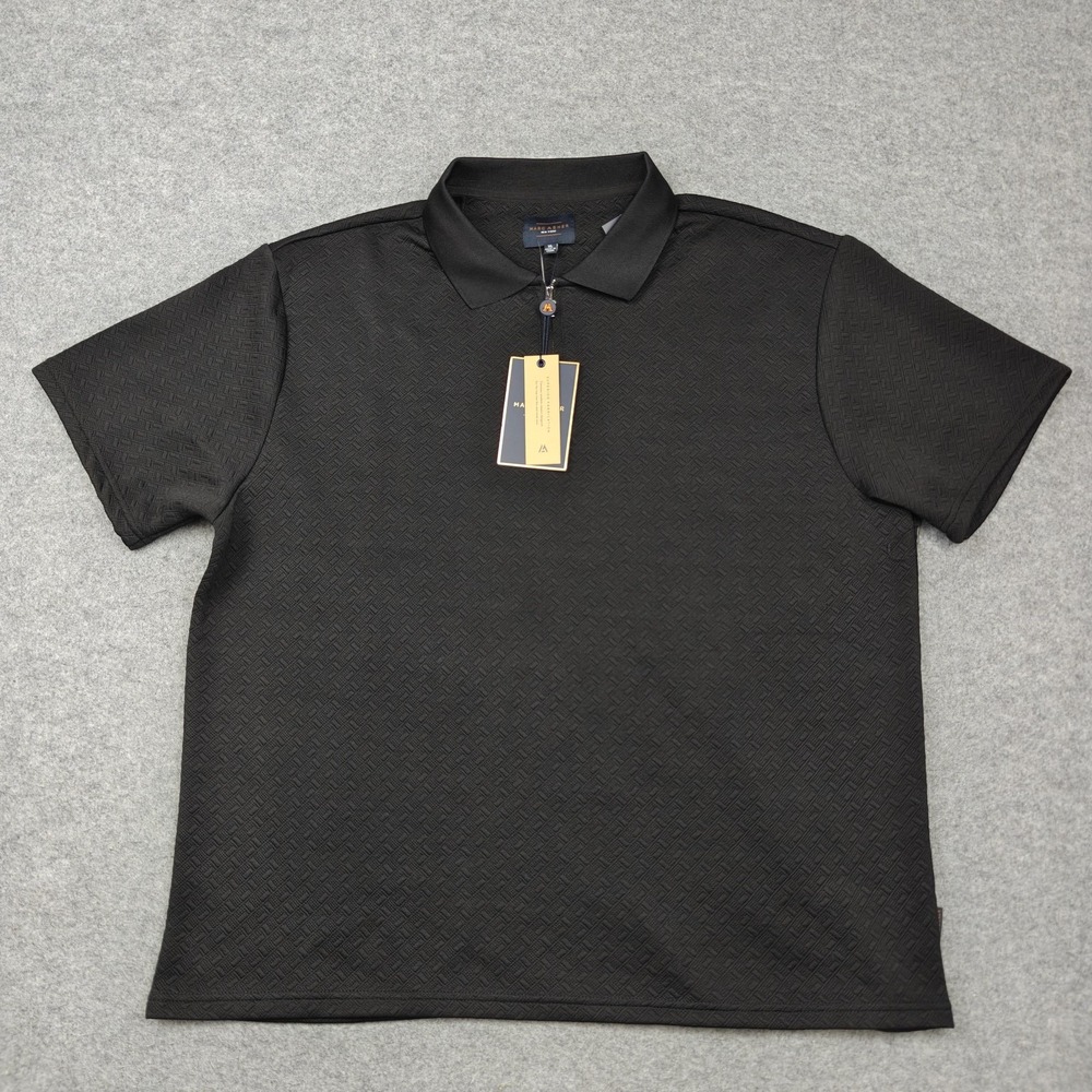 Marc Asher Polo Shirt Mens XL Black Geometric Jacquard 1/4 Zip Stretch New